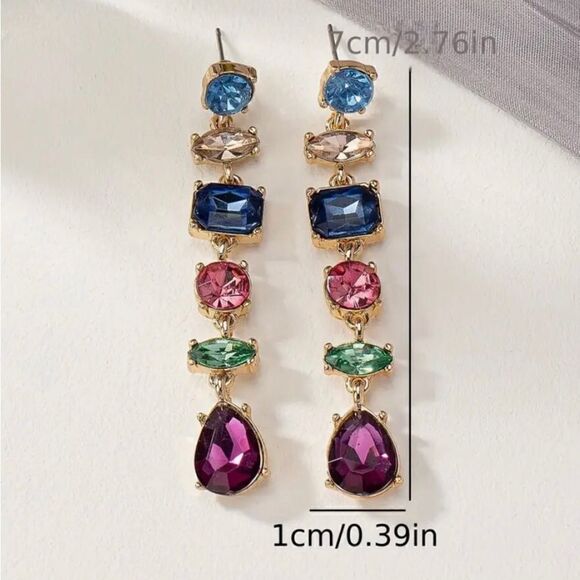 💙 NEW multicolored crystal drop dangle fashion earrings 💙 - Picture 7 of 7